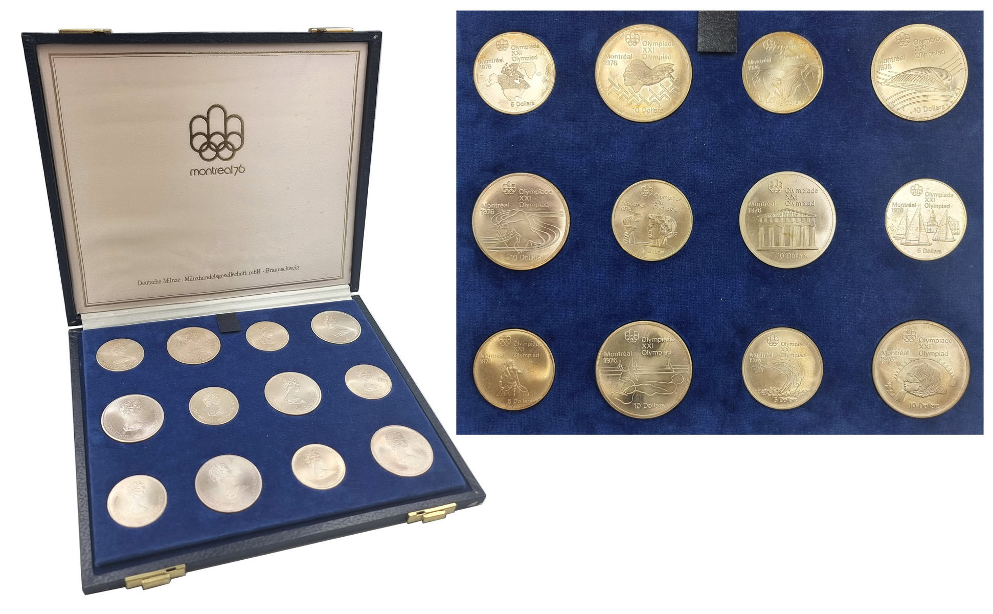 Kanada, Elżbieta II. 5, 10 dolarów 1976 Igrzyska Olimpijskie w Kanadzie 1976, zestaw 12 sztuk w etui